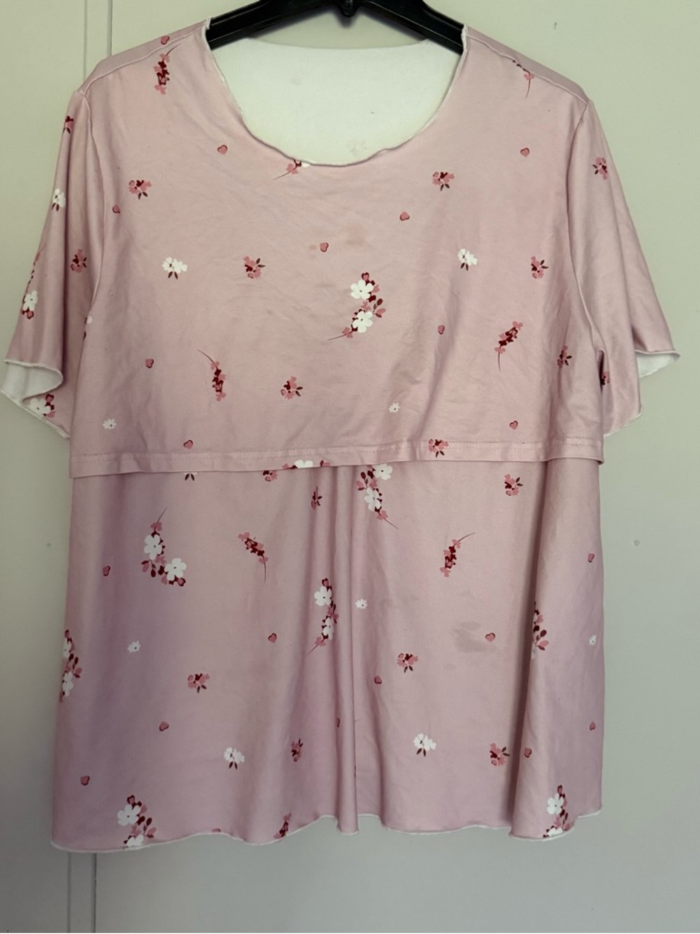 Light Pink Floral Layered Nursing Top & Pants
